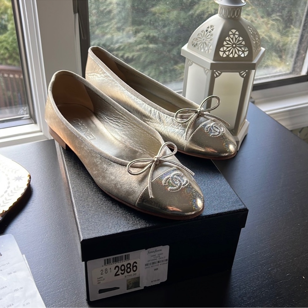 Chanel gold flats